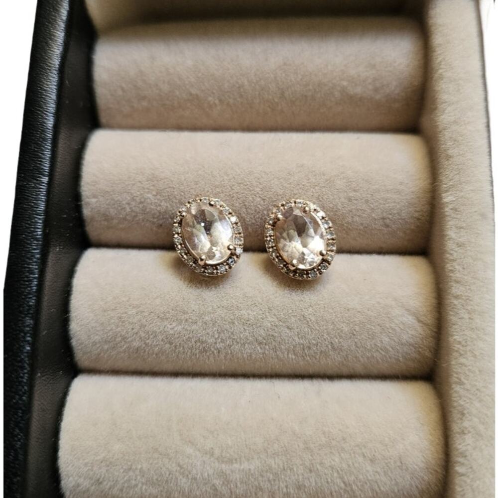 14K Rose Gold Oval Morganite Diamond Halo Stud Earrings Fine Jewelry Le Vian
